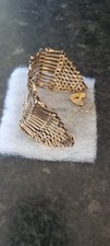 Vintage 9ct Gold 12 Bar Gate Bracelet, Excellent, Heart Shaped Lock, 20.4 Grams