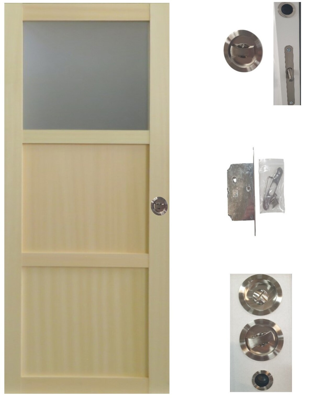 Porte coulissante en bois d'ayous 204x83 cm avec serrure de condamnation intégrée