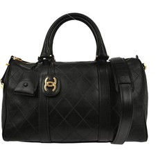 Chanel Black Lambskin Bicolore 2way Duffle Handbag 135990
