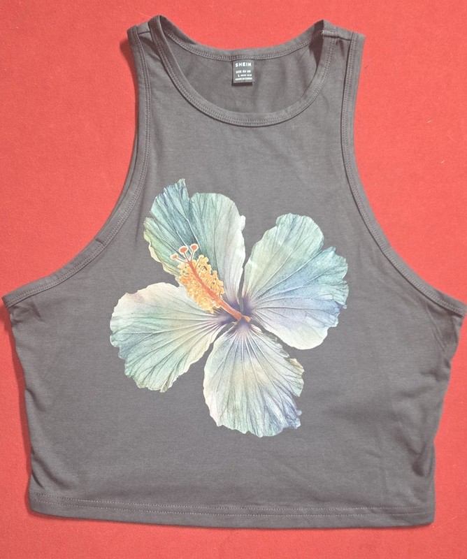 🌟 Shein Girls Grey Tank Top Size L Flower Print