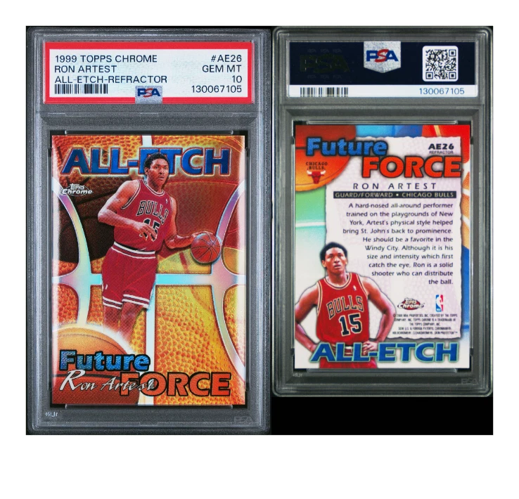 1999 TOPPS CHROME ALL-ETCH RON ARTEST ALL-ETCH-REFRACTOR PSA 10 POP 1 AE26 - Image 4 of 4
