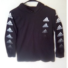 Adidas Graphic Hoodie Pullover T-shirt Long Sleeve Black Youth Size M