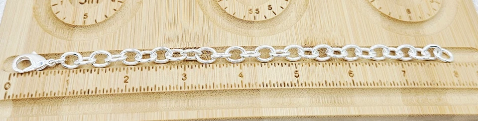 Pulseras broches de langosta de plata de ley .925 de 7,5 pulgadas cadena cubana eslabón ovalado de 8 mm Foto 3 de 4