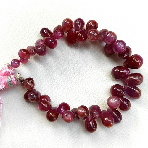 Natural Ruby Gemstone 7x5 to 10x7 mm Size Smooth Drop Shape Beads 6" Strand - Picture 2 of 4