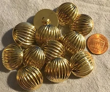 12 NEW Shiny Domed Ridged Design Gold Tone Plastic Shank Buttons 7/8" 23MM # 183