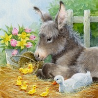 20 Servietten Donkey With Cute Chicks Esel KüKen Bauernhof Tiere Ostern 33X33Cm