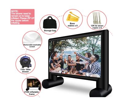 Hipicute 17Ft Inflatable Projector Screen Outdoor Movie Screen Support With Quiet Air Blower, Storage Bag Front And Rear Projection, 160°Large Viewing Angle Perfect For Movie Night And Parties