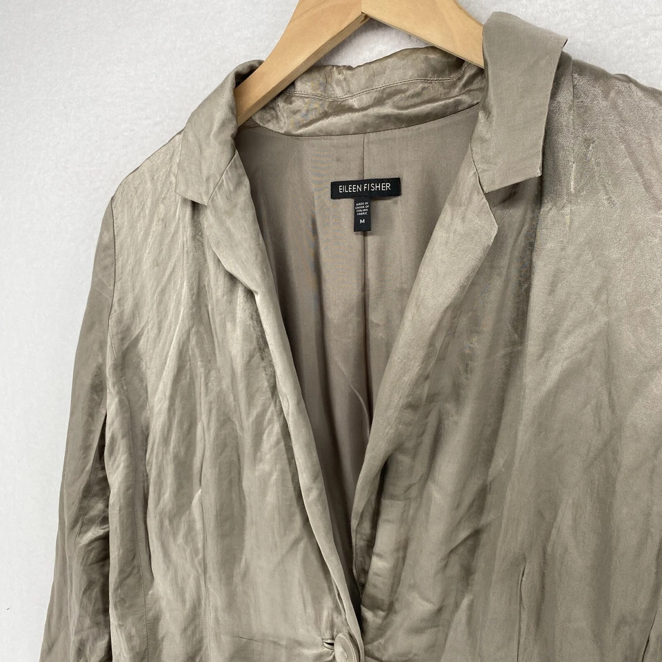 Blazer EILEEN FISHER M Mezcla de Algodón Orgánico Satinado Acero Chaqueta Un Botón Gris Foto 4 de 4