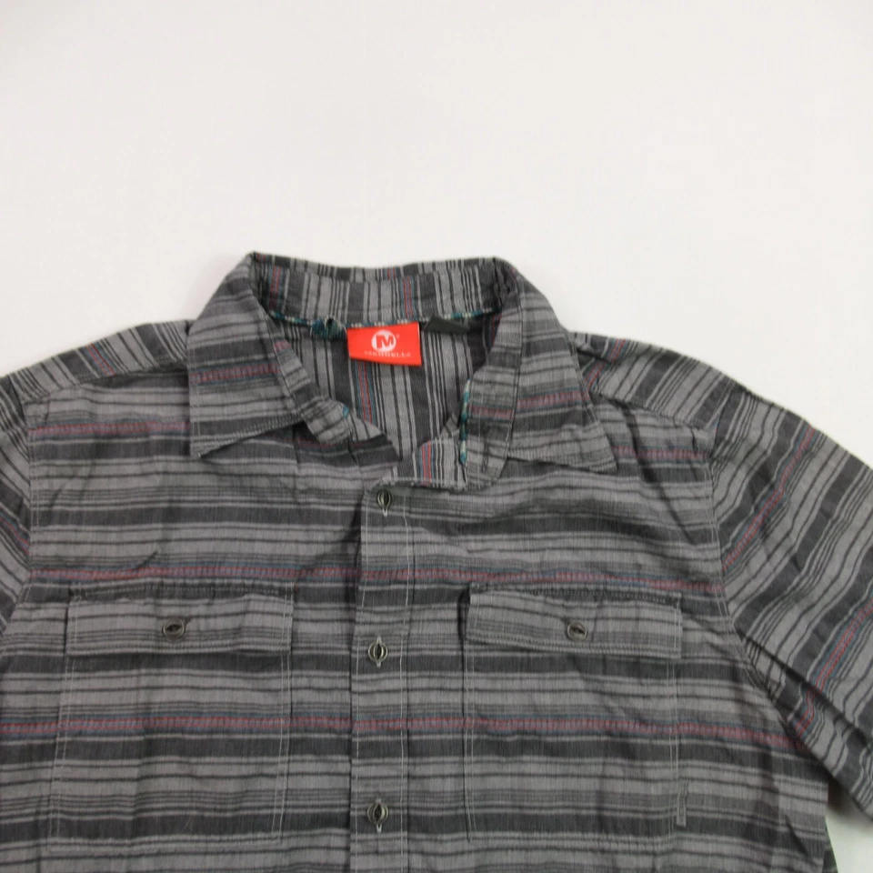 Merrell Shirt Mens Medium Short Sleeve Button Front Pocket Stripes - Image 2 of 4