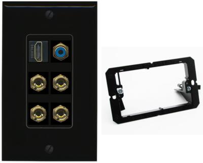 2 Speaker 4 Banana Binding Post Wall Plate 1 HD 1 RCA Jack Bracket Black