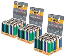 150 Accendini BIC SLIM J23 MEDI Colorati Pietrina - 3 Scatole Box Espositori