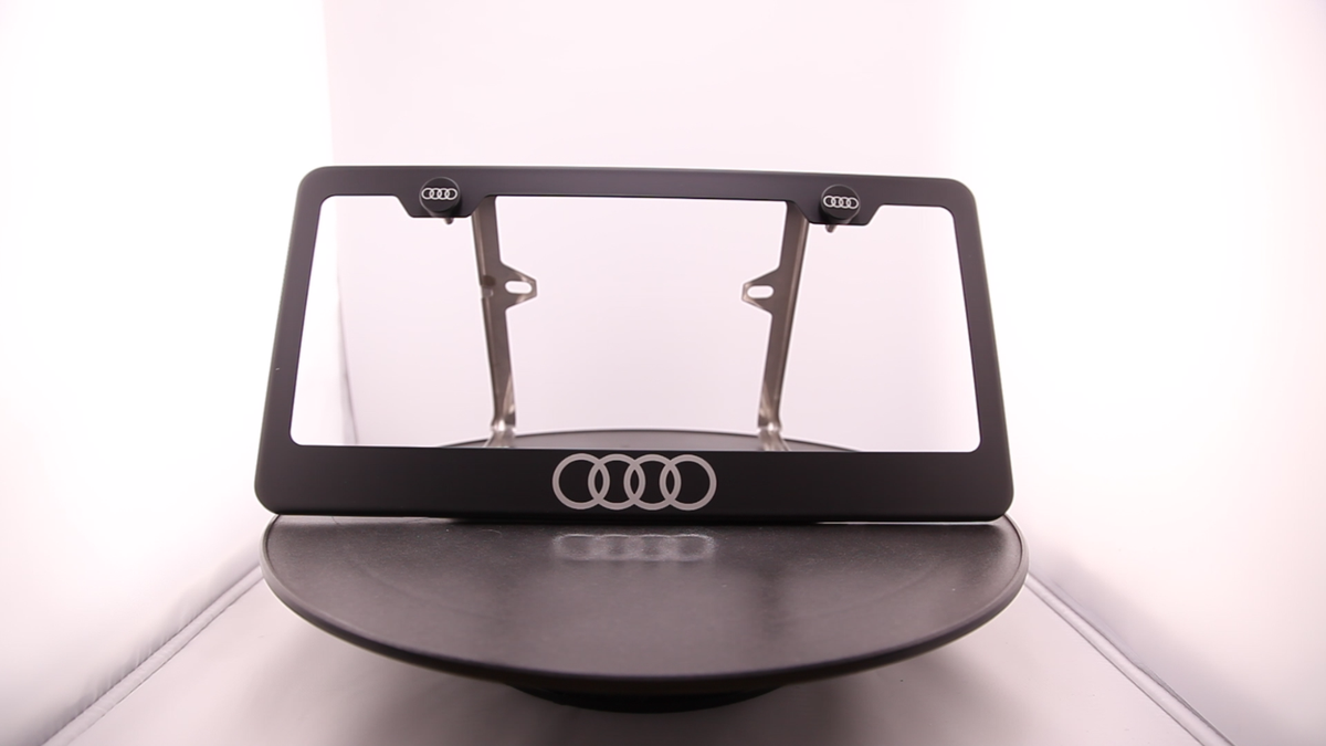 Matte Black Audi Logo Mirror Laser Etched SS License Plate Frame