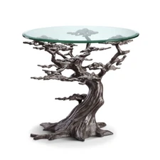 Beauty Of Nature In House Aluminum Cypress Tree End Table With Mirror Top