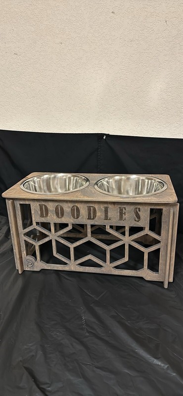 Elevated Dog Bowls, with 2 Stainless Steel Bowls, (DOODLES)