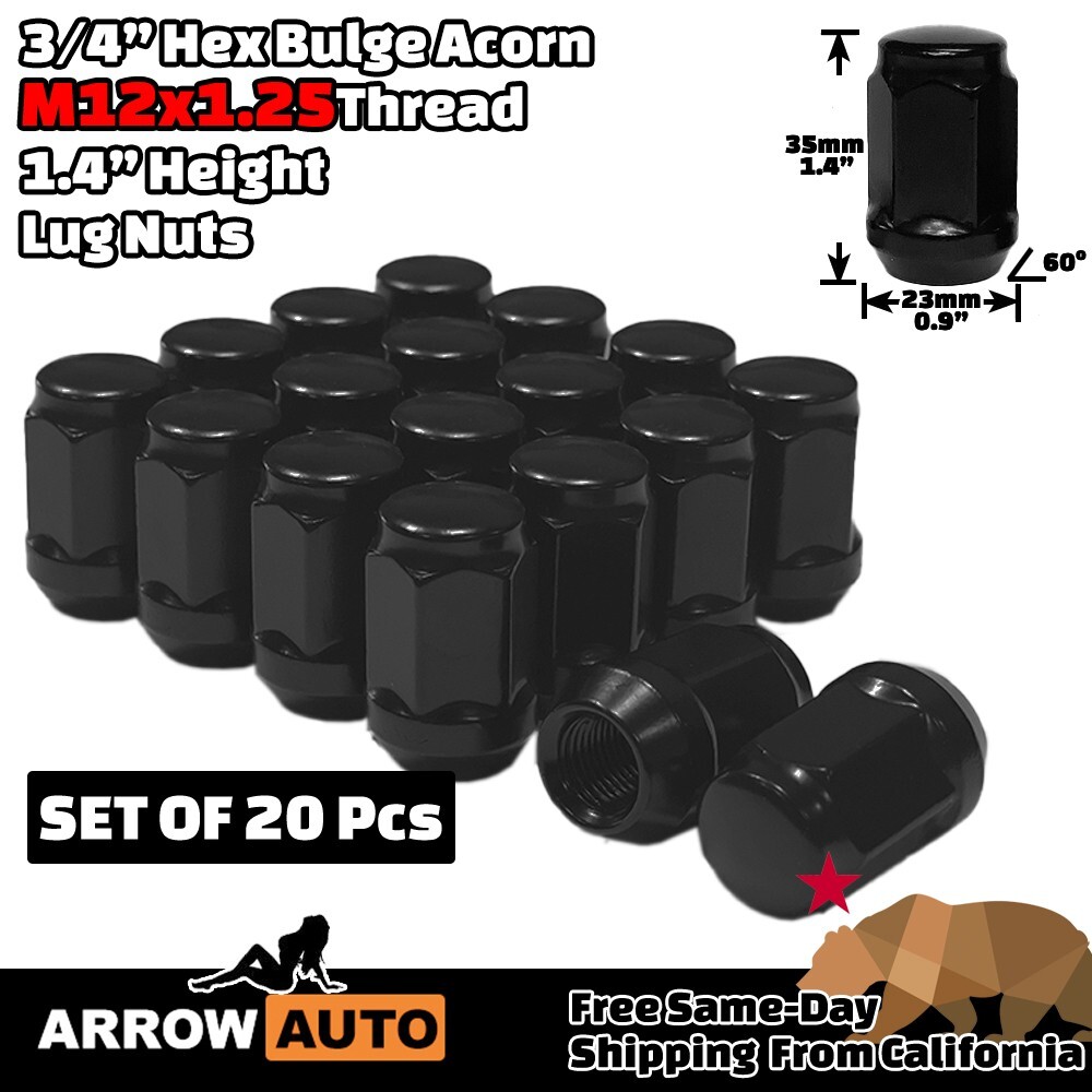 20 Black Spline Lug Nuts 12x1.25 For Subaru BRZ Impreza WRX STI