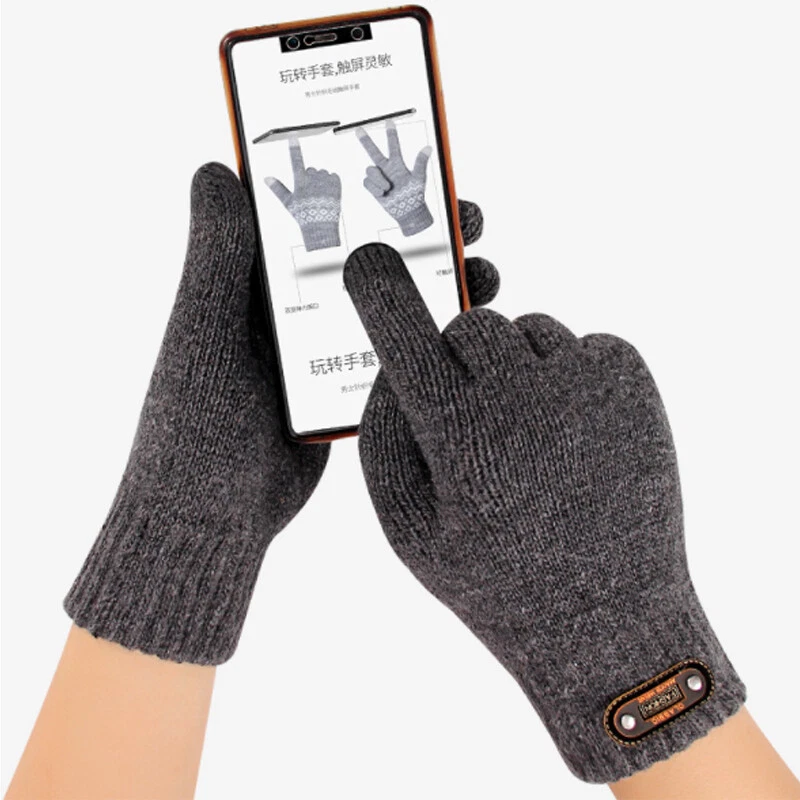 Herren Warm Winter Dicke Thermo Wolle Gestrickt Stretch Handschuhe Touchscreen, - Bild 3 von 4