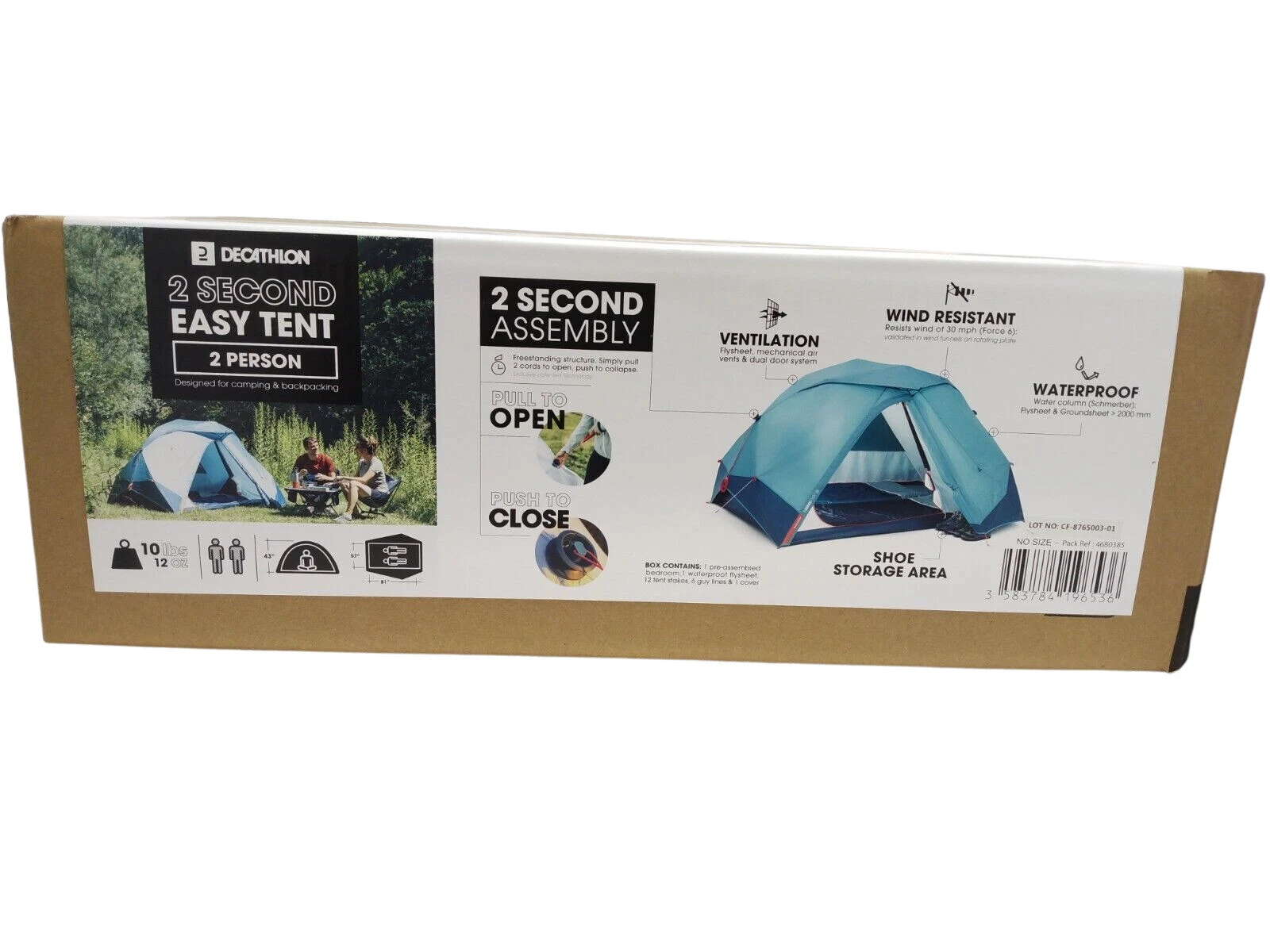 Decathlon Quechua, 2 Second Easy Waterproof Pop up 43.3 inches, 2 Person Camping