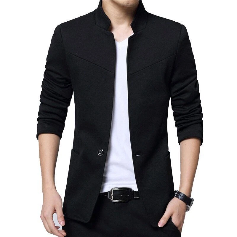 Men Jackets Stand Collar Slim Fit Mens Blazer Black Jacket Men