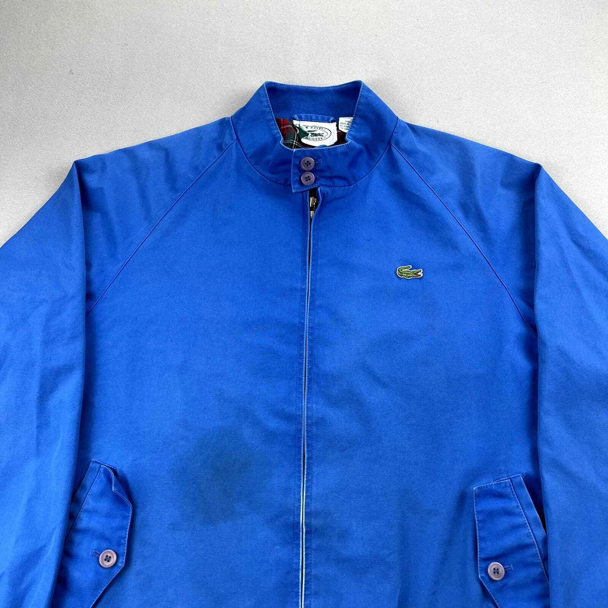 Vintage Izod Lacoste Jacket Mens Large Blue Harrington Work Plaid