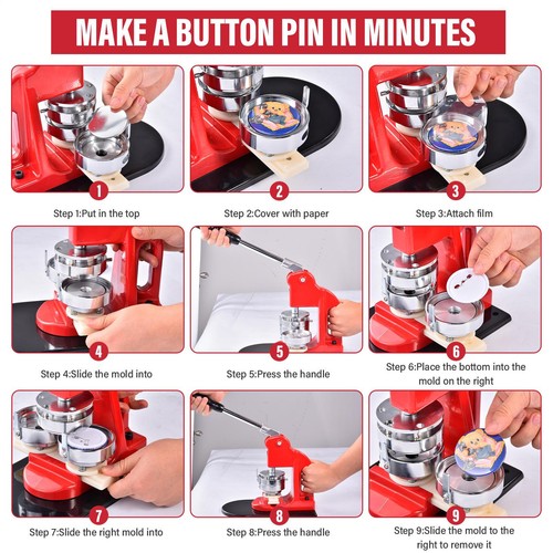 Button Maker Machine Multiple Sizes 300Pcs, Photo Pin Badge Maker 1.25+2.28+3 In - Picture 4 of 11