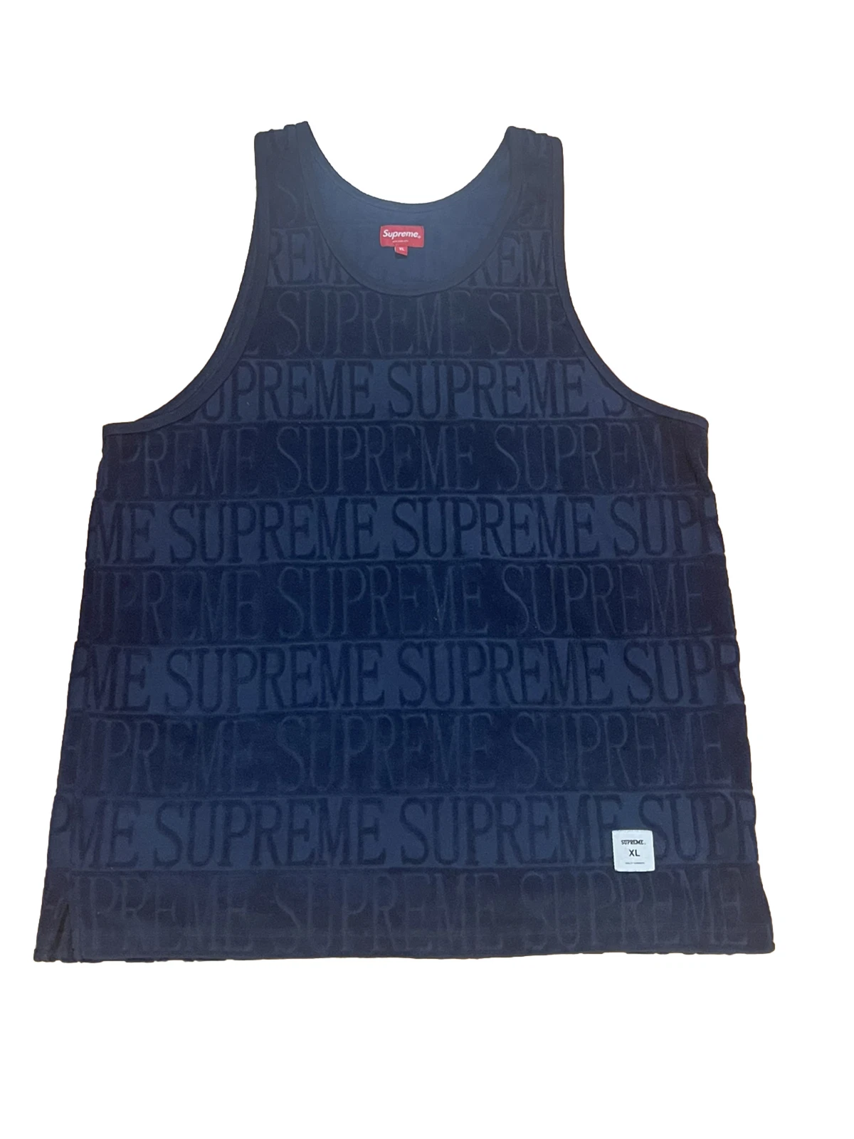 Débardeur homme Supreme velours monogramme sans manches bleu marine taille XL rare !