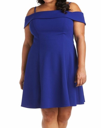 Morgan &amp; Co. Women's Dress Royal Blue 18W Plus Off-The-Shoulder A-Line $79 #679