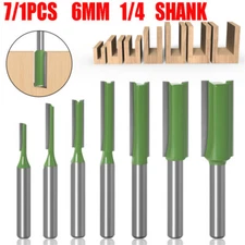 7/1pcs Router Bit 6mm 1/4 Shank Single,Double Flute Straight Bit Milling Cutter