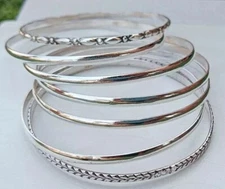 Set Of 7 Bangle Solid 925 Sterling Silver Beautiful Handmade Women Bangle, M1407