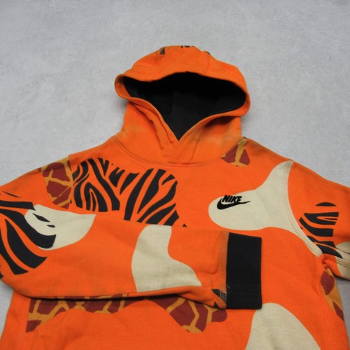 Nike Hoodie Youth Large Orange Animal Print Pockets Fleece Pullover Sweatshirt * - Picture 6 of 17