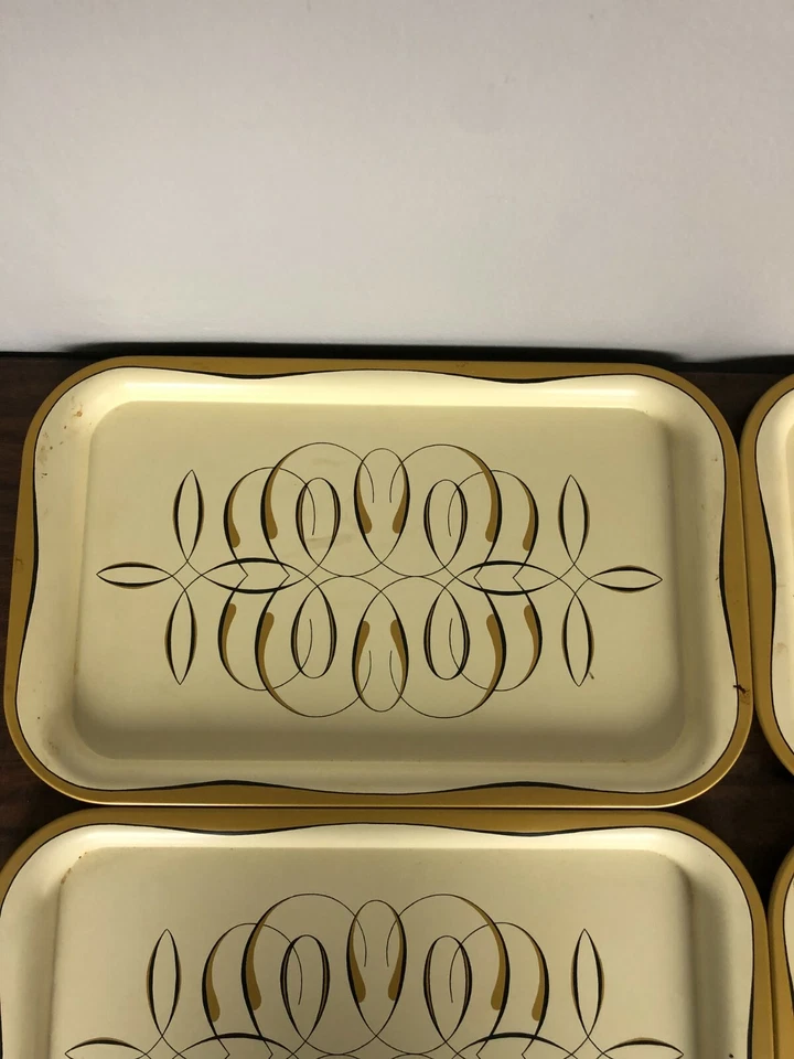 4 - vintage Cream & Tan Tin Serving Tray 14 1/4" Long 9" Wide - Image 2 of 4