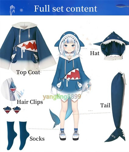 Gawr Gura Cosplay Costume Gawr Gura Roleplay Full suit Shark Jacket Hat Tail Wig - Picture 6 of 26