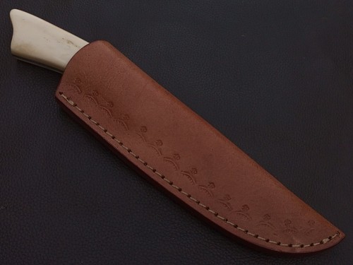 9.5" CUSTOM HAND MADE DAMASCUS STEEL SKINNER KNIFE BONE HANDLE W/SHEATH 4932 - Picture 3 of 8