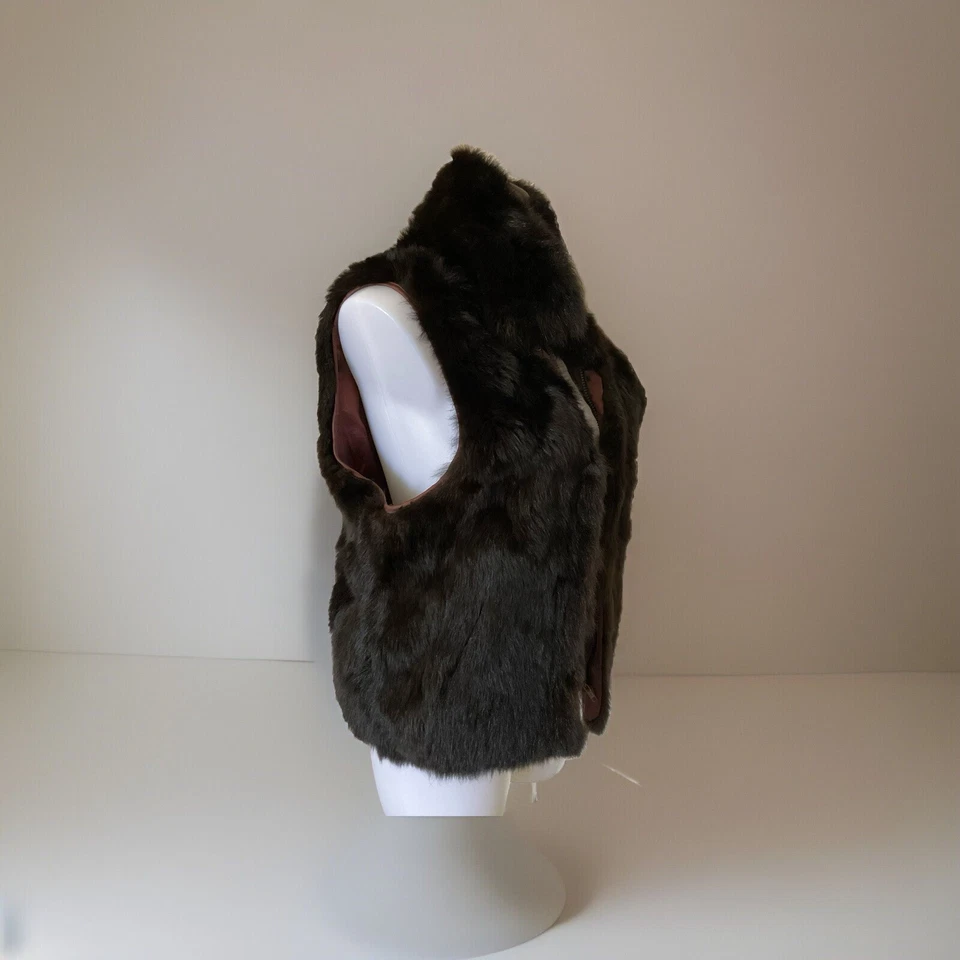 Andrew Marc Womens Fur Vest 100% New Zealand Opossum, Leather Collar Sz. M Black - Image 2 of 4