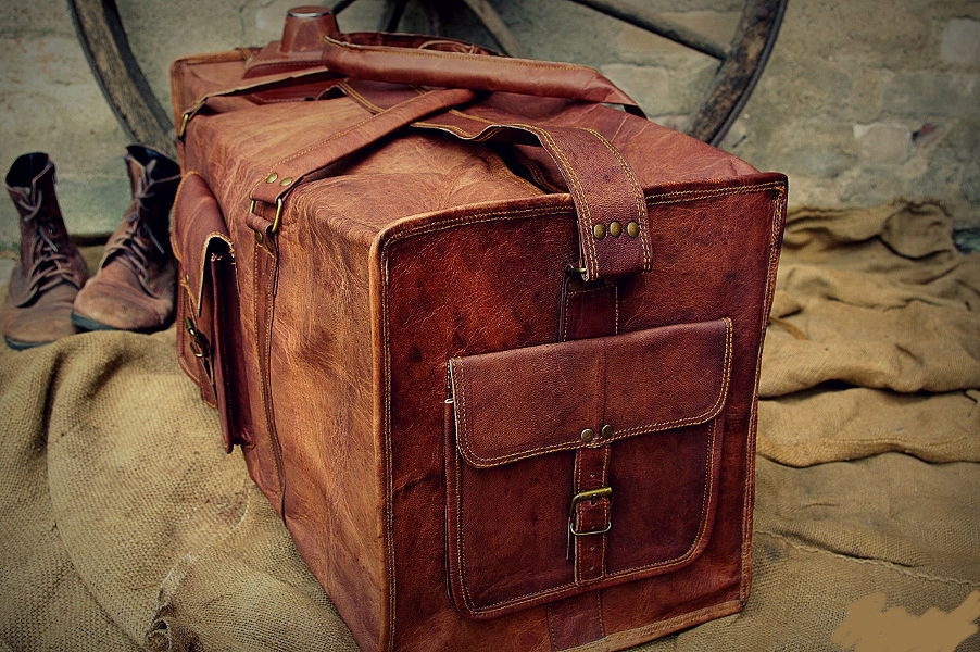 Men's24"" genuine Leather large vintage duffle travel gym weekend overnight bag