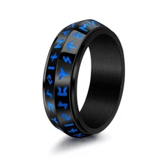 Vintage Luminous Viking Rune Wedding Ring Stainless Steel Spinner Ring Size 6-13