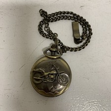VINTAGE MADISON Quartz Japan MOVT Motorcycle Pocket Watch W/ CHAIN WORKING