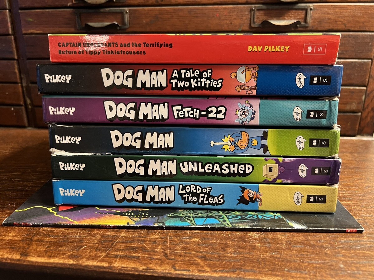 Lot 7 Dav Pilkey Books: 5 Dog Man Hardcover, Capt Underpants