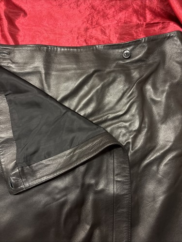 Jaeger Black Real Leather Wrap Skirt Soft Leather Uk18 - Picture 10 of 21