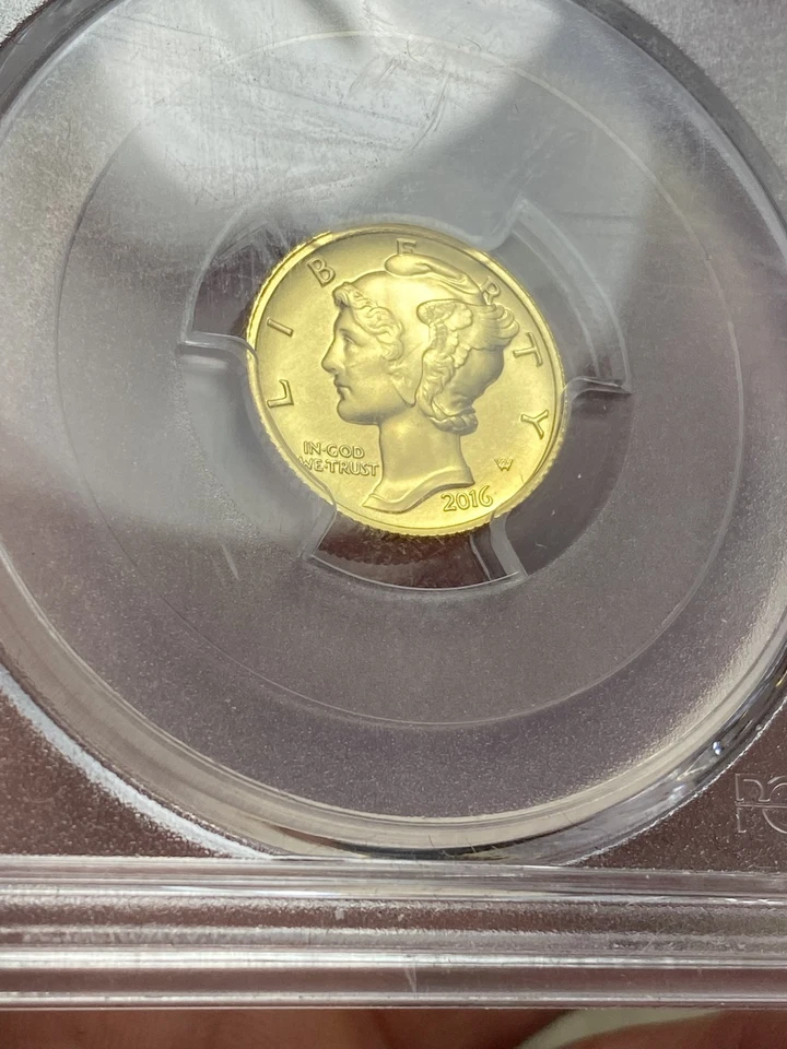 2016-W Mercury Dime 24k Gold 1/10oz PCGS SP70 FS Signed Edmund Moy 1 of 1188 - Image 4 of 4