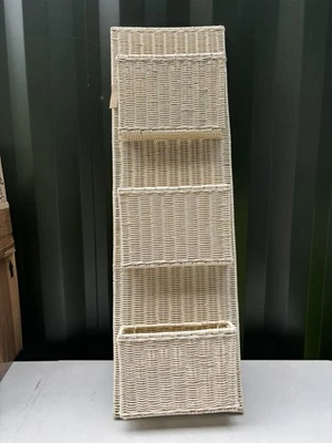 Vintage Woven Wicker Magazine Book Wall Racking Holder Stand White - Image 1 of 4