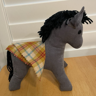 Sweet 9 inch Grey Stuffed Donkey w/ black mane, tail & eyes handcrafted