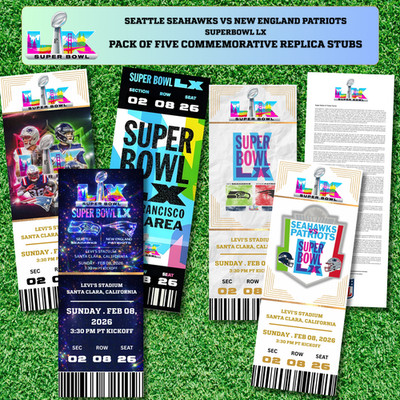 SEATTLE SEAHAWKS VS NE PATRIOTS SUPERBOWL LX 2026 commemorative ticket any seat
