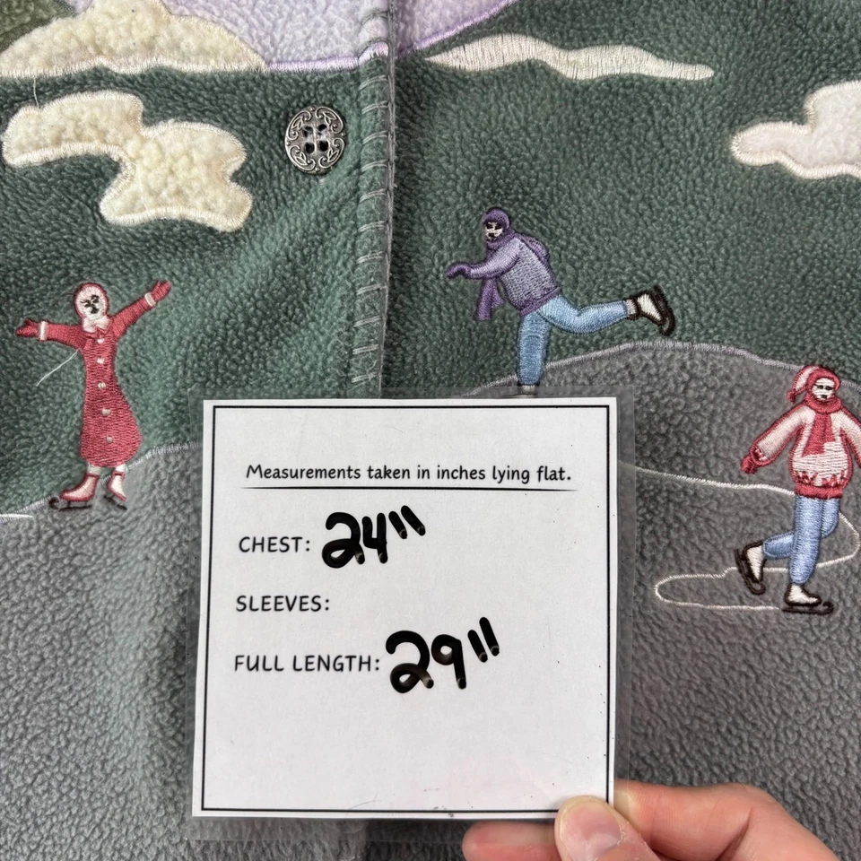 Cárdigan suéter grande gris lavanda bordado escena esquí Karen Scott para mujer Foto 4 de 4