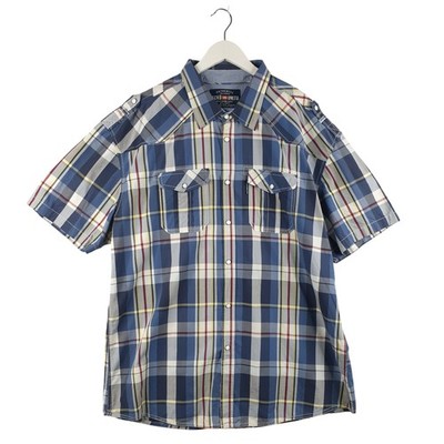 Ecko Unltd kurzärmliges kariertes Freizeithemd mit Perlendruckknopf blau Größe 3XL