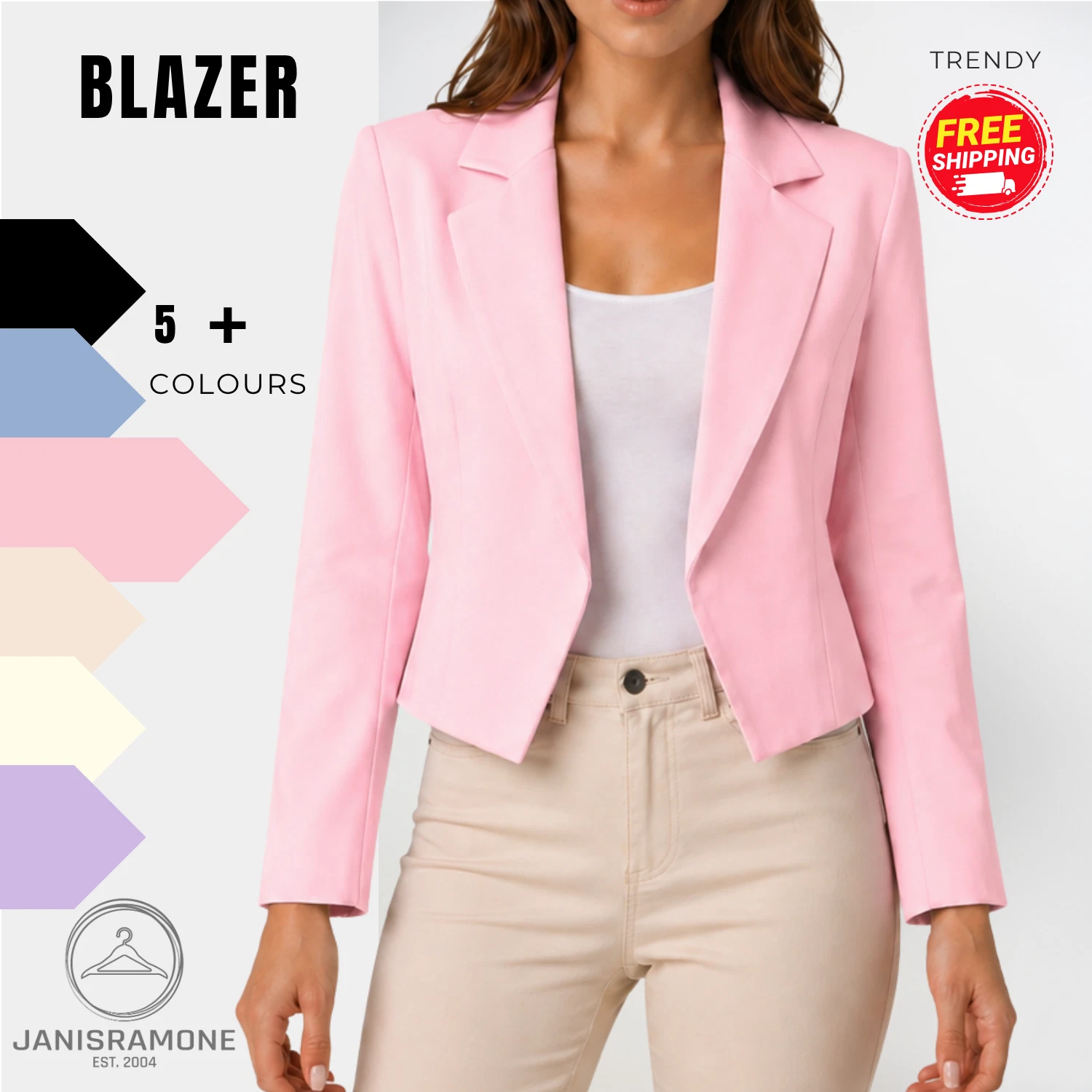 Ladies Cropped Blazer Jacket Long Sleeves Fully Lined Collared Plain Short Coat
