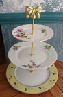 3 tier XL cake stand made Mismatched colourful floral plates