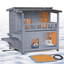 Heated Cat House for Outside - 2 Story Cat Houses for Outdoor Cats, Wooden Ou...
