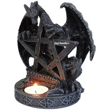 Dragon Pentagram Candle Holder Gothic Ornament Figurine Black Pagan Wiccan