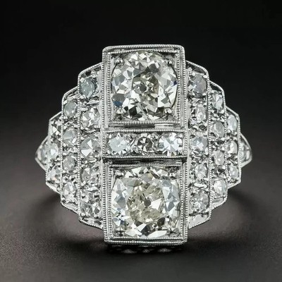 3Ct Art Deco Vintage Style Lab Created Diamond Engagement 14K White Gold FN Ring