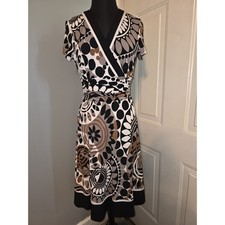 Vintage Y2K Studio 1 Knit Dress Geometric Ruched Stretch Waist 14 Black White